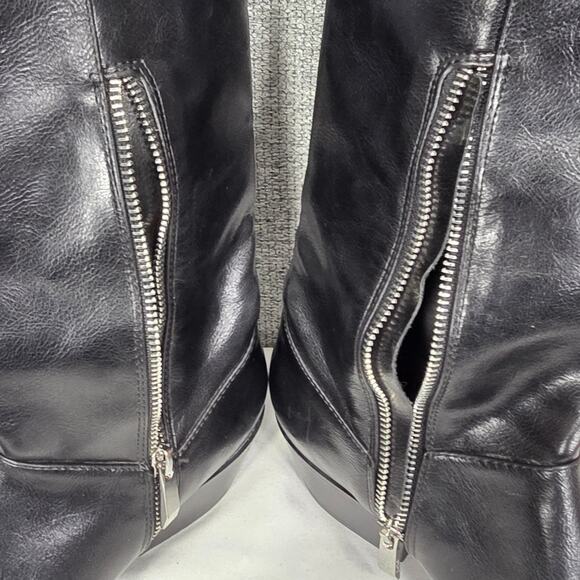 ZARA WOMEN'S BLACK LEATHER COWBOY KNEE HIGH BOOTS – POINTED TOE, WESTERN HEEL - Picture 11 of 13